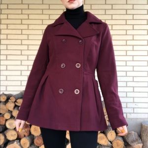 Burgundy Double Breasted Pea Coat